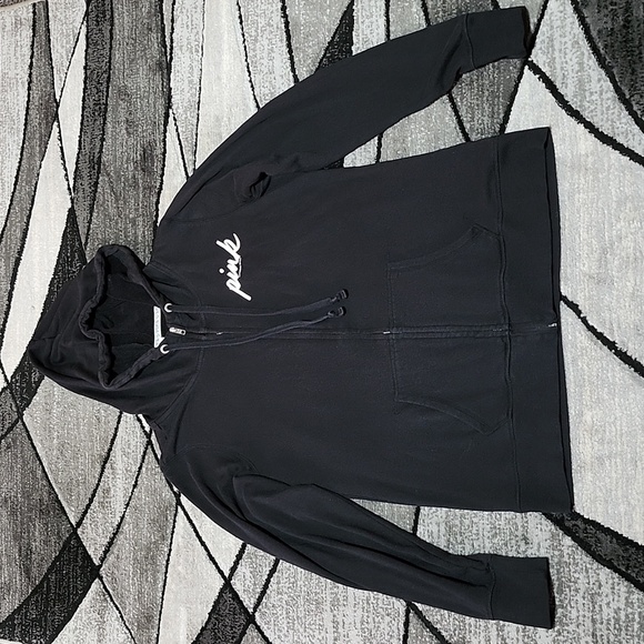 VS PINK 2012 CAMPUS BLACK LOGO FULL-ZIP LIGHT-WEIGHT HOODIE SWEATSHIRT J… - Picture 1 of 15